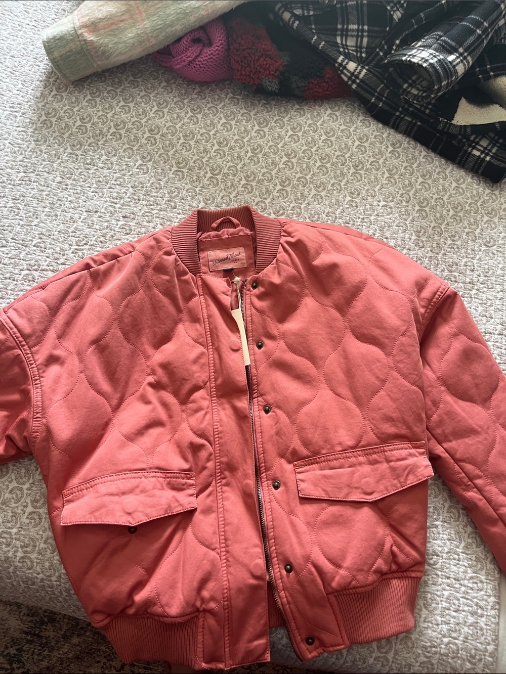 Universal Thread Quilted Coral Bomber Jacket